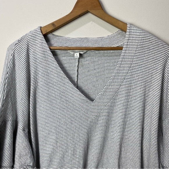 [Lucky Brand] Gray Striped Ruffle Half Sleeve V-neck Mini Dress - Picture 2 of 7